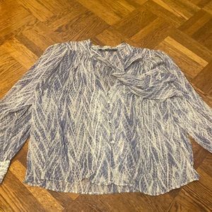 Navy and white long sleeve blouse